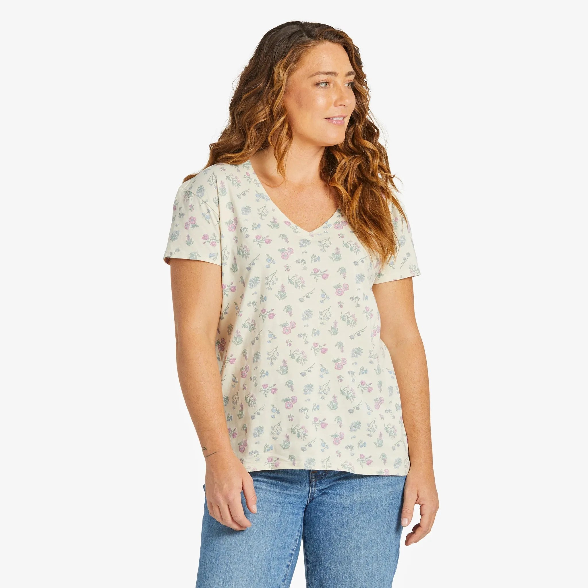 Women's Botanical Wildflower Pattern Crusher-LITE Easy Vee sold by Life is Good