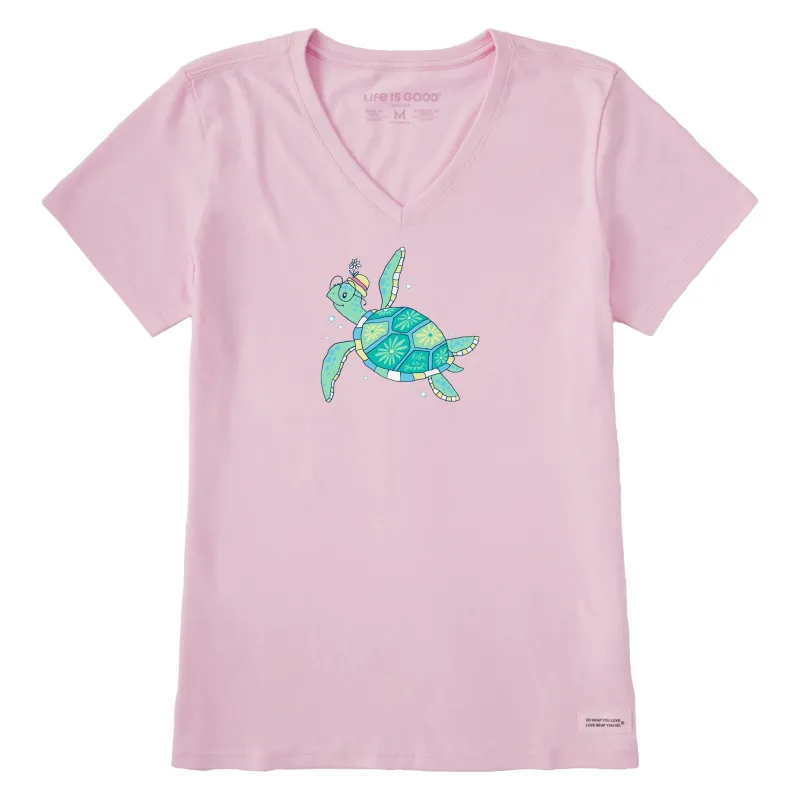 Women's Stylish Sea Turtle Short Sleeve Crusher Vee sold by Life is Good