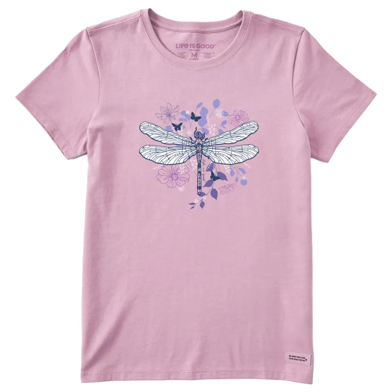 Women's Floral Backdrop Dragonfly Short Sleeve Tee sold by Life is Good