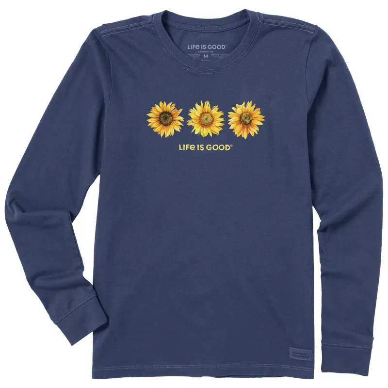 Women's 3 Sunflowers Long Sleeve Crusher Tee sold by Life is Good