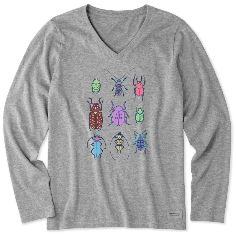 Women's Cool Bug Grid Long Sleeve Crusher Vee sold by Life is Good