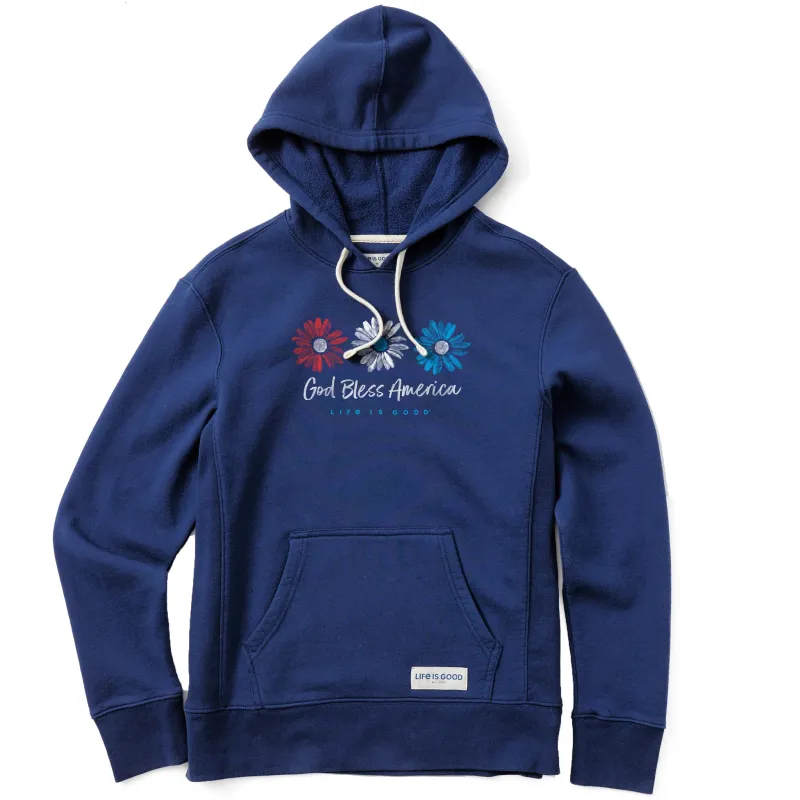 Women's God Bless America Daisies Simply True Fleece Hoodie sold by Life is Good