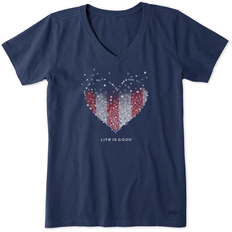 Women's Heart Stars and Stripes Short Sleeve Crusher Vee sold by Life is Good