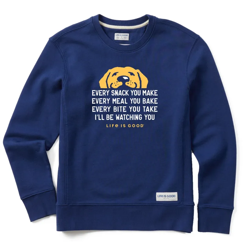Women's I'll Be Watching You Yellow Lab Simply True Fleece Crew sold by Life is Good