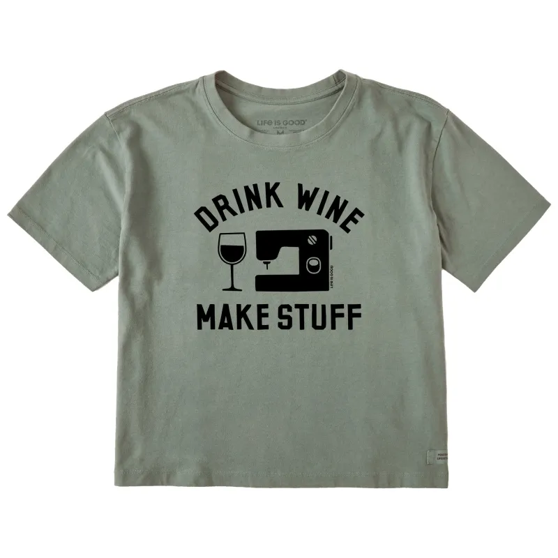 Women's Drink Wine Make Stuff Short Sleeve Crusher Boxy Tee made by Life is Good