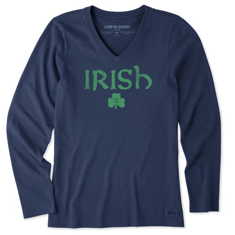 Women's Irish Clover 2 Long Sleeve Crusher Vee sold by Life is Good