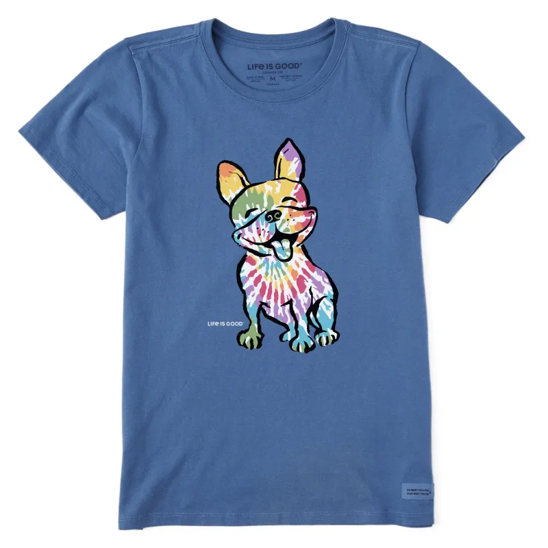 Women's Tie Dye French Bull Dog Short Sleeve Crusher Tee sold by Life is Good