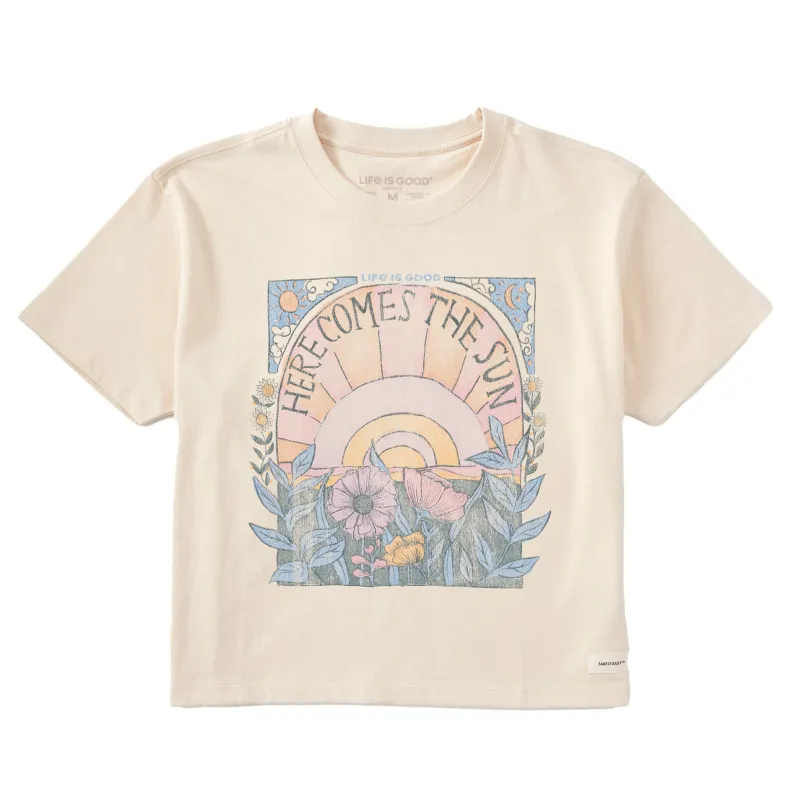 Women's Here Comes The Sun Hippie Short Sleeve Crusher Boxy Tee sold by Life is Good
