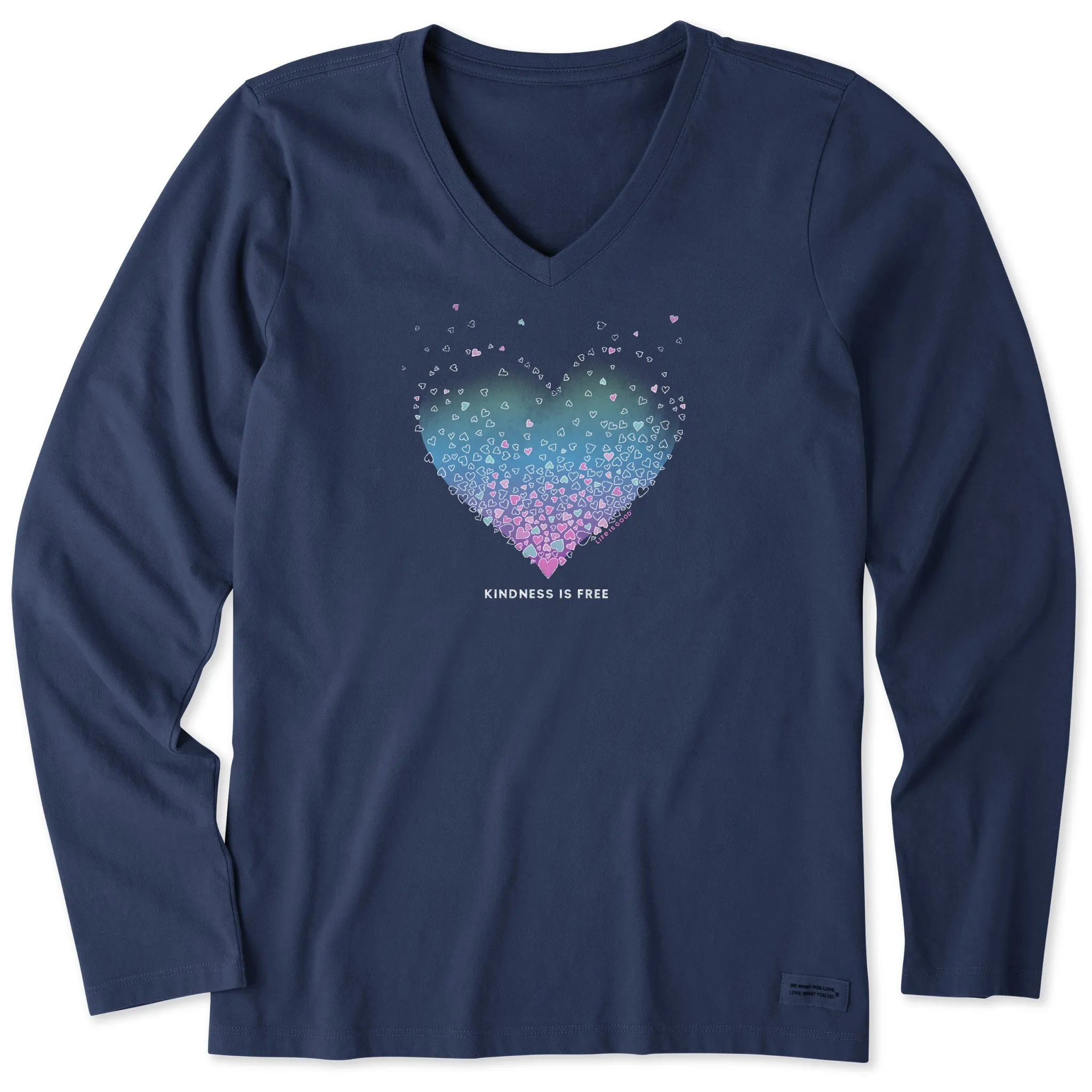 Women's Kindness is Free Evaporating Heart Long Sleeve Crusher Vee sold by Life is Good