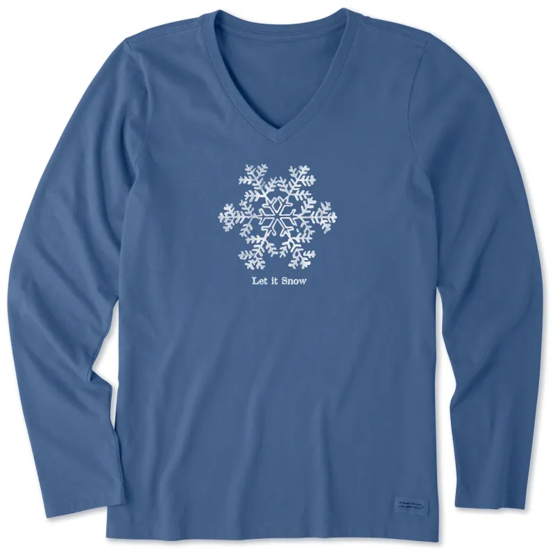 Women's Let it Snow Snowflake Long Sleeve Crusher Vee sold by Life is Good