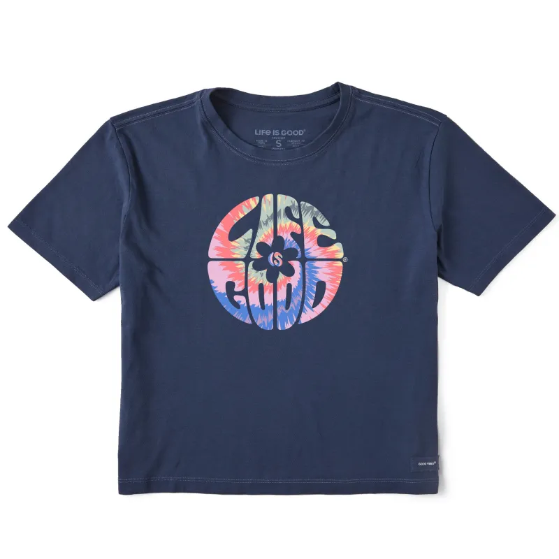 Women's Daisy Circle Tie Dye Short Sleeve Crusher Boxy Tee sold by Life is Good