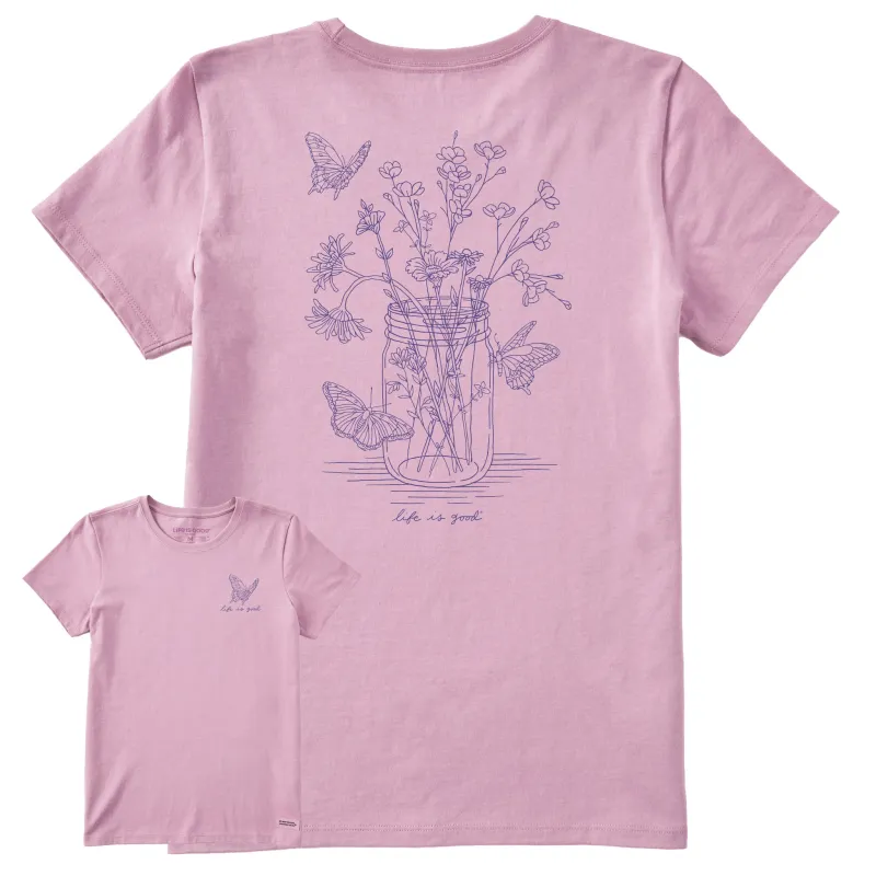 Women's Wildflower Jar and Butterflies Short Sleeve Tee sold by Life is Good
