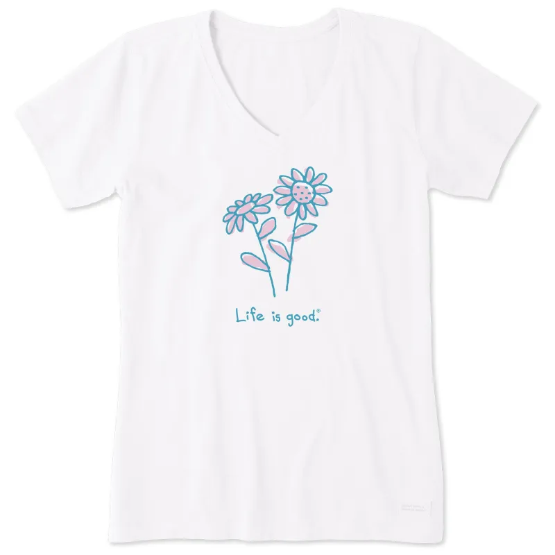 Women's Quirky Daisies Short Sleeve Crusher Vee sold by Life is Good
