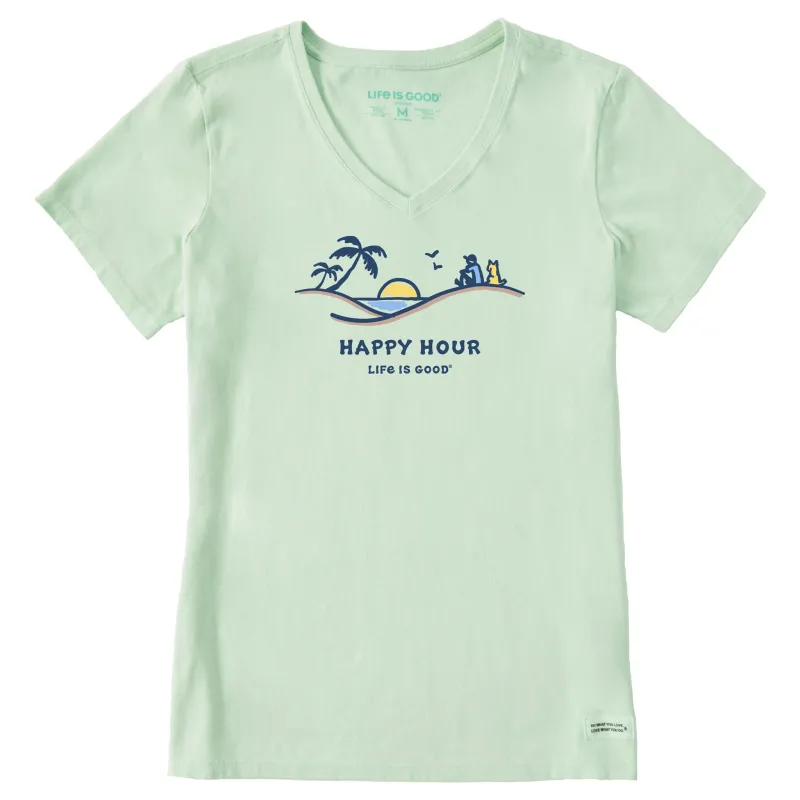 Women's Happy Hour Palm Sunset Short Sleeve Vee sold by Life is Good