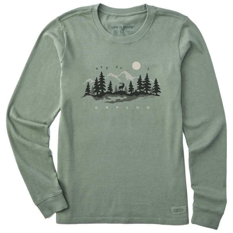 Women's Unplug in the Outdoors Long Sleeve Crusher Tee sold by Life is Good