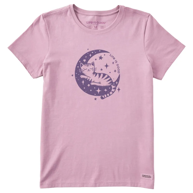 Women's Sleepy Moon Cat Short Sleeve Tee sold by Life is Good