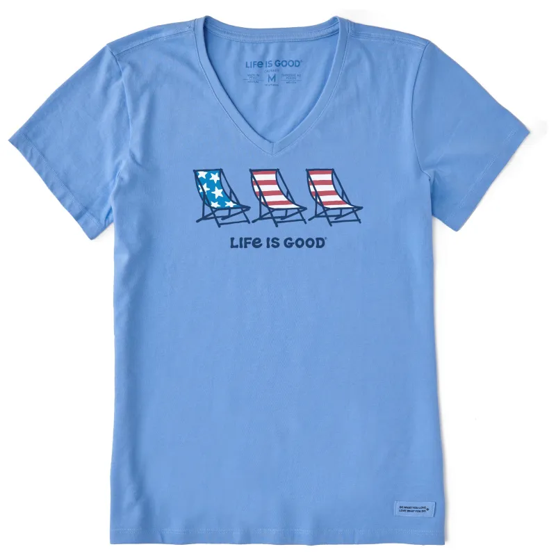 Women's Flag Beach Chairs Short Sleeve Vee sold by Life is Good