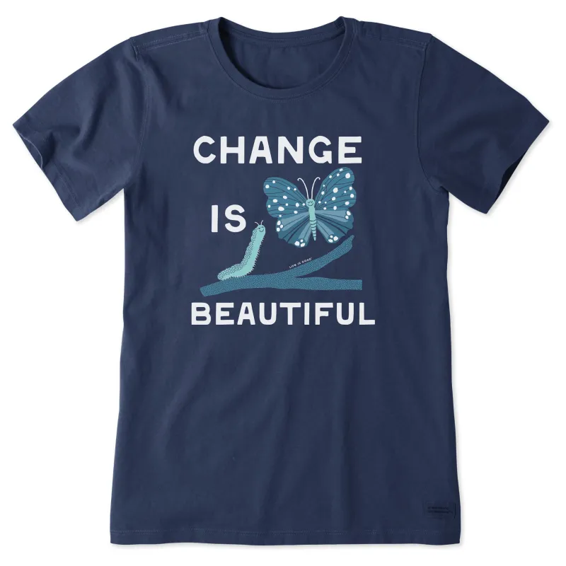 Women's Change is Beautiful Butterfly Short Sleeve Crusher Tee sold by Life is Good