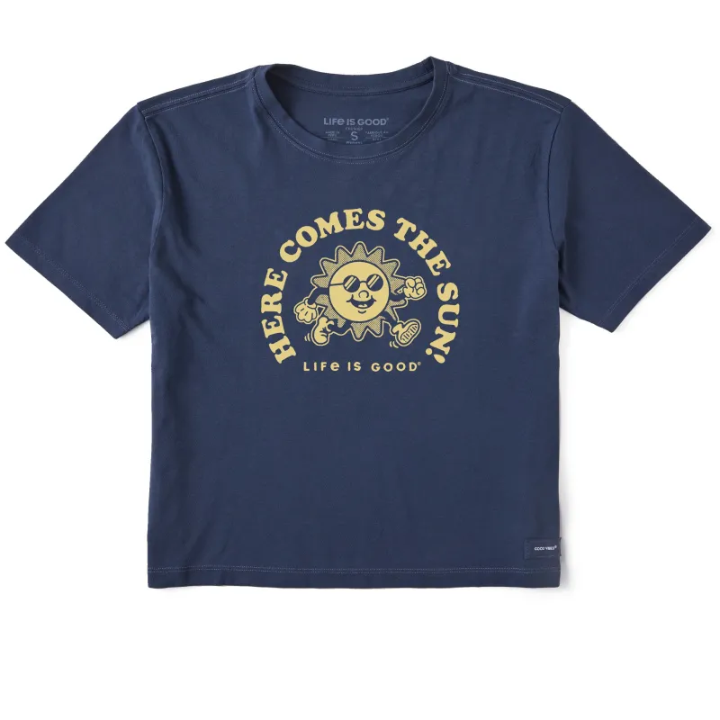 Women's Here Comes the Sun Mascot Short Sleeve Crusher Boxy Tee sold by Life is Good