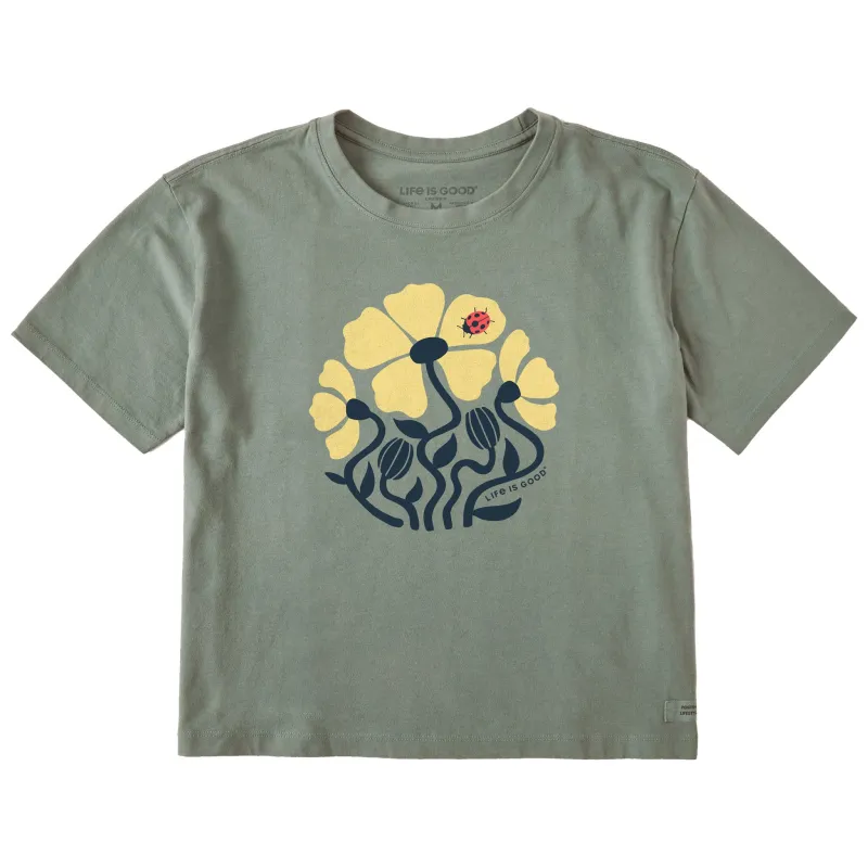 Women's Ladybug Flowers Short Sleeve Crusher Boxy Tee sold by Life is Good