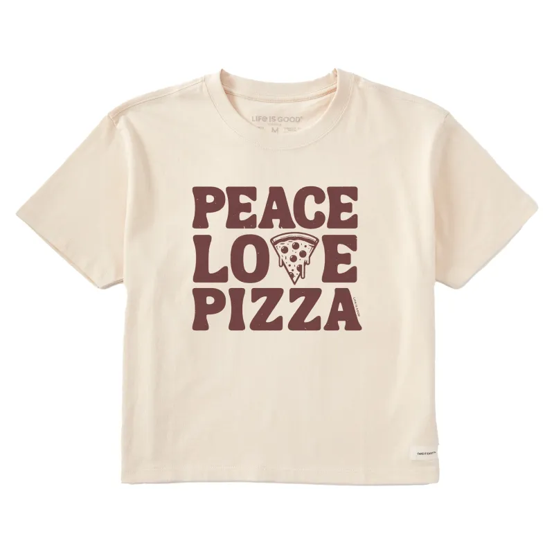 Women's Peace Love Pizza Short Sleeve Crusher Boxy Tee sold by Life is Good