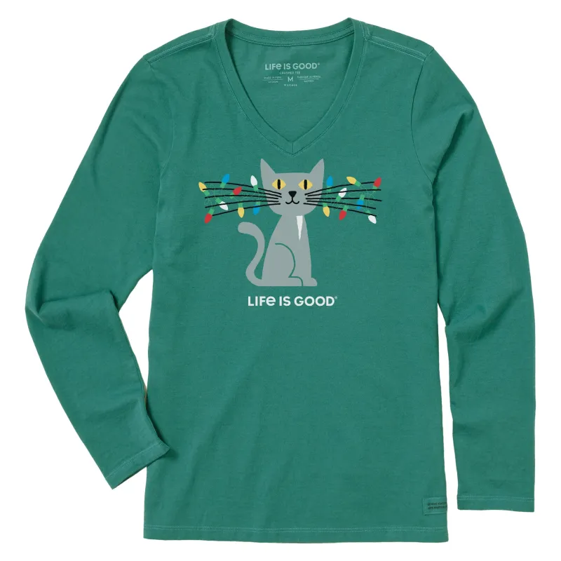 Women's Lit Up Cat Long Sleeve Crusher Vee made by Life is Good