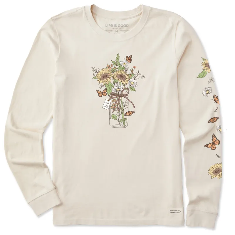 Women's Sunflower Monarch Jar Long Sleeve Crusher Tee made by Life is Good