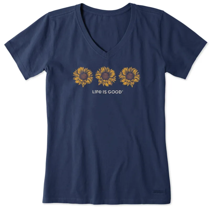 Women's Three Artistic Sunflowers Short Sleeve Vee sold by Life is Good
