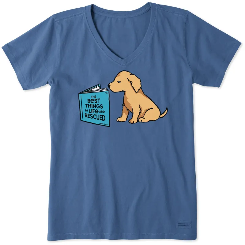 Women's The Best Things are Rescued Short Sleeve Crusher Vee sold by Life is Good