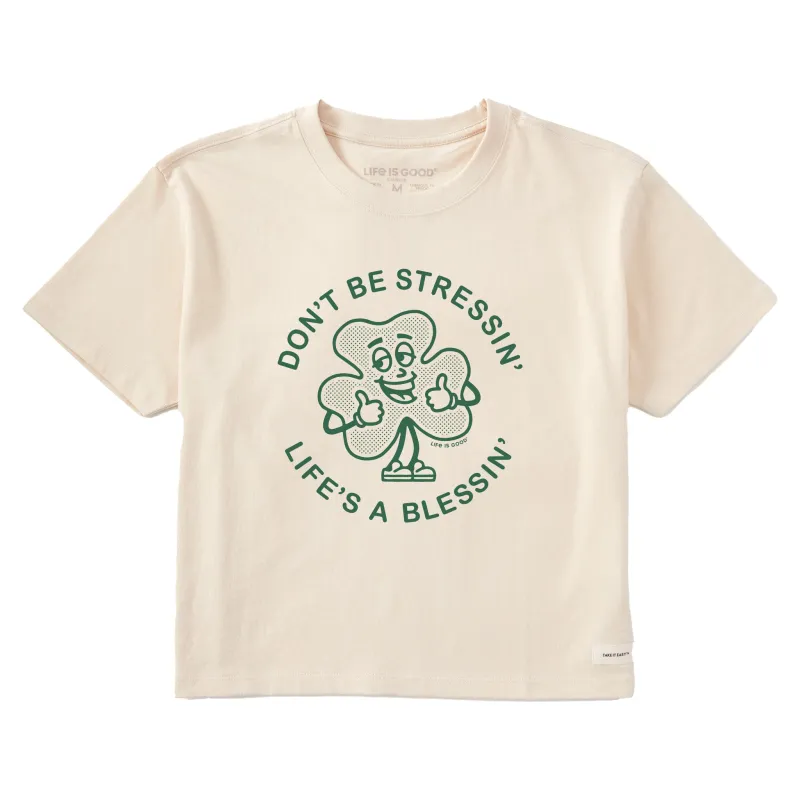 Women's Life's a Blessing Clover Short Sleeve Crusher Boxy Tee sold by Life is Good