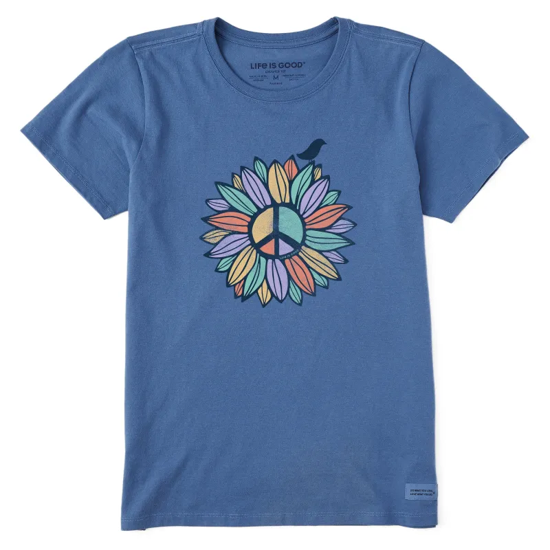 Women's Peace Sign Flower Short Sleeve Crusher Tee sold by Life is Good