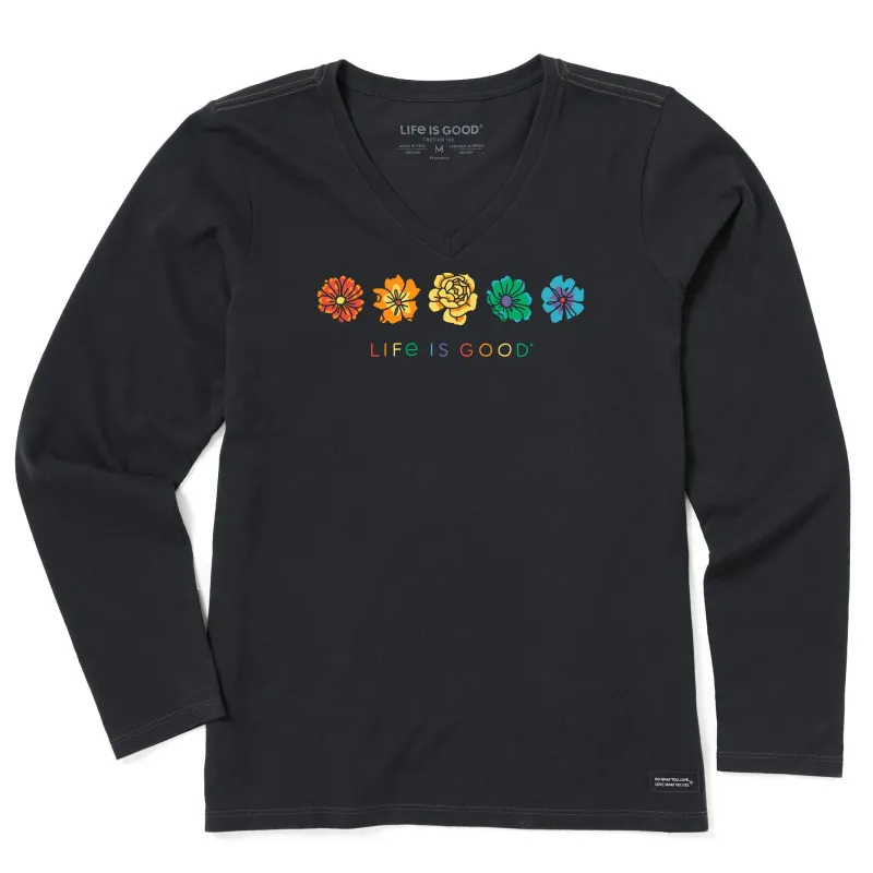 Women's Simple Rainbow Flowers Long Sleeve Crusher Vee made by Life is Good