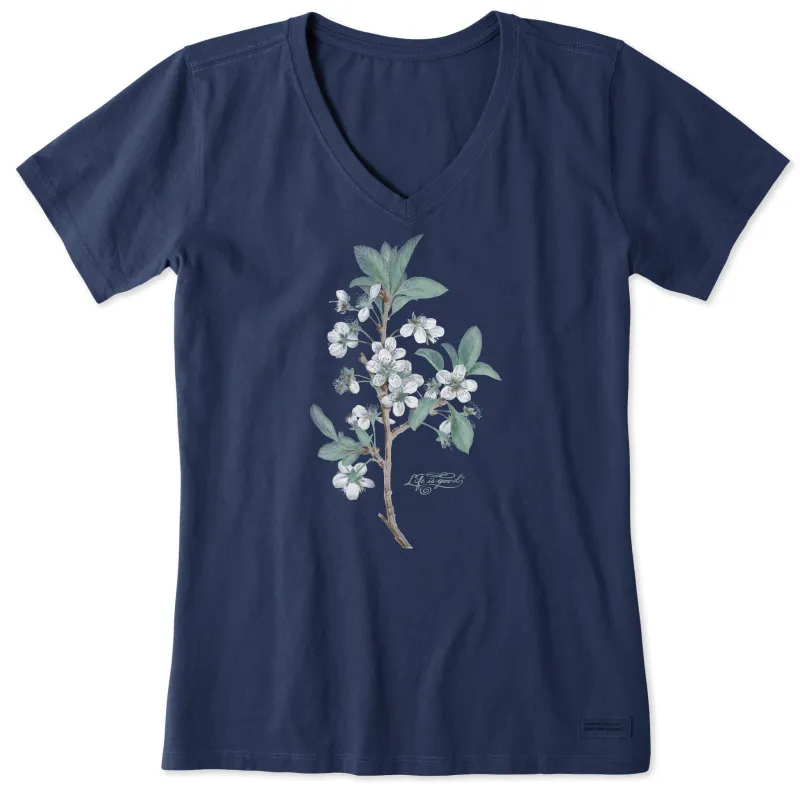 Women's Antique Plum Blossom Painting Short Sleeve Crusher Vee sold by Life is Good