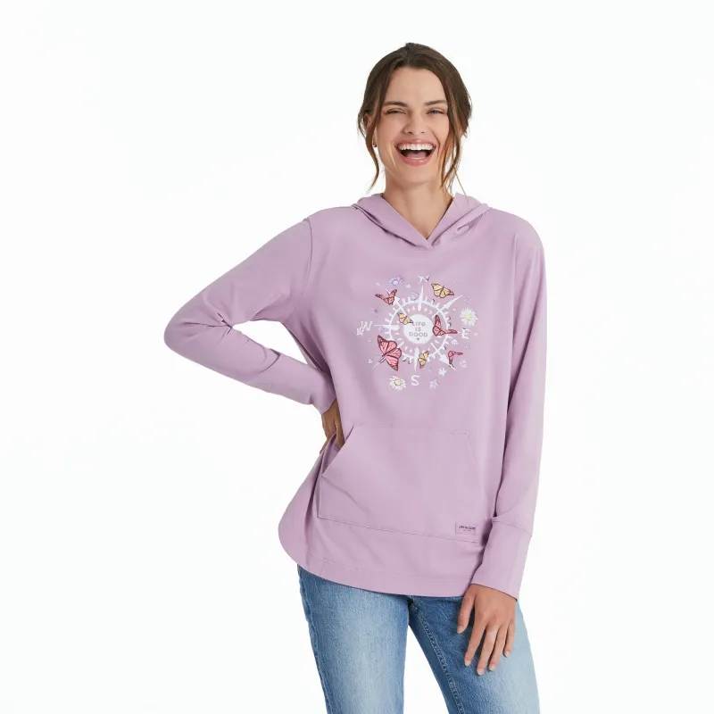 Women's Butterfly and Floral Compass Crusher-FLEX Hoodie Tunic sold by Life is Good
