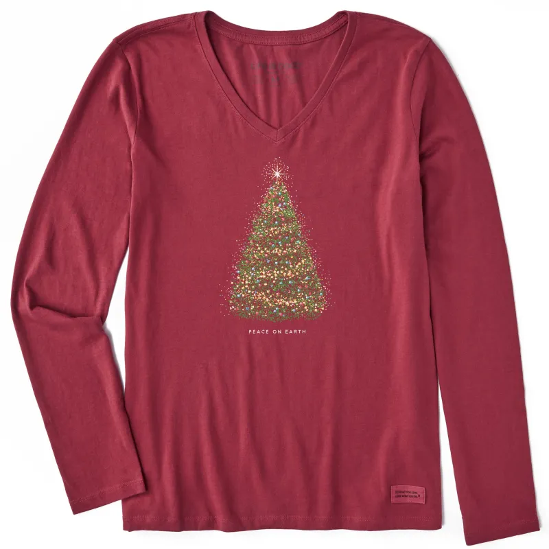 Women's Peace on Earth Tree Long Sleeve Crusher Vee sold by Life is Good