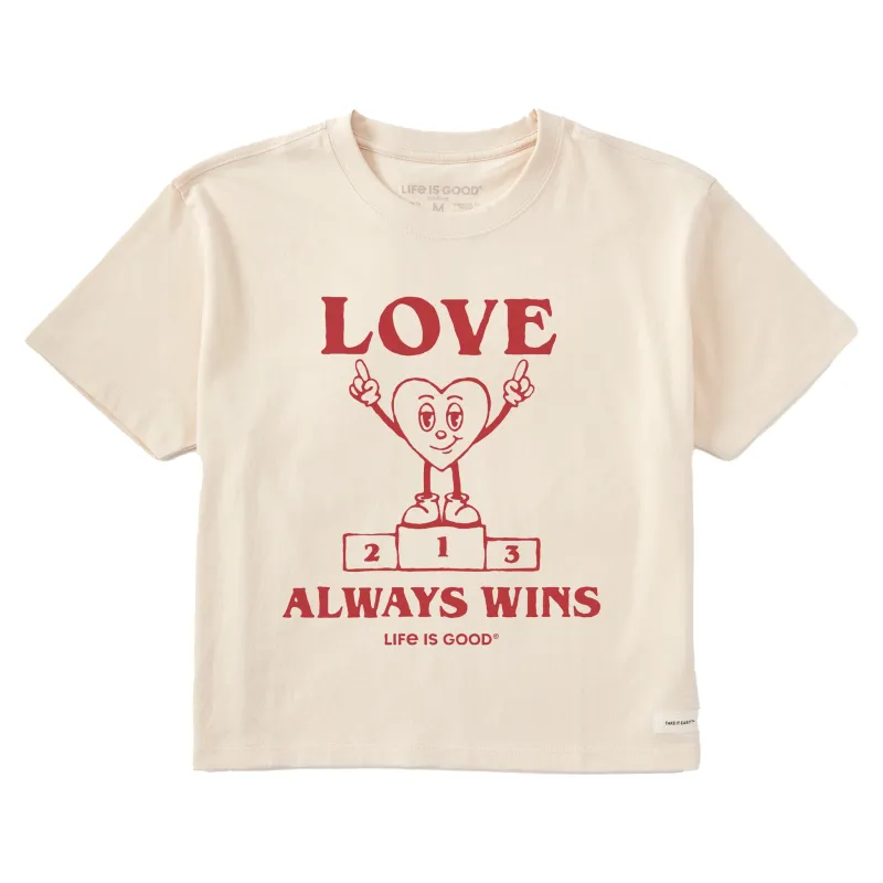 Women's Love Always Wins Heart Short Sleeve Crusher Boxy Tee sold by Life is Good