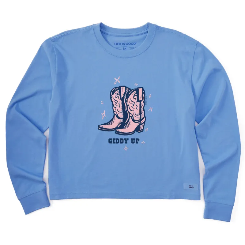 Women's Cowboy Boots Giddy Up Long Sleeve Crusher Boxy Tee sold by Life is Good