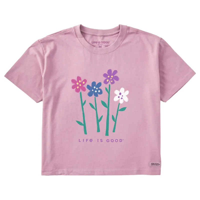 Women's Four Flowers in a Row Short Sleeve Crusher Boxy Tee sold by Life is Good