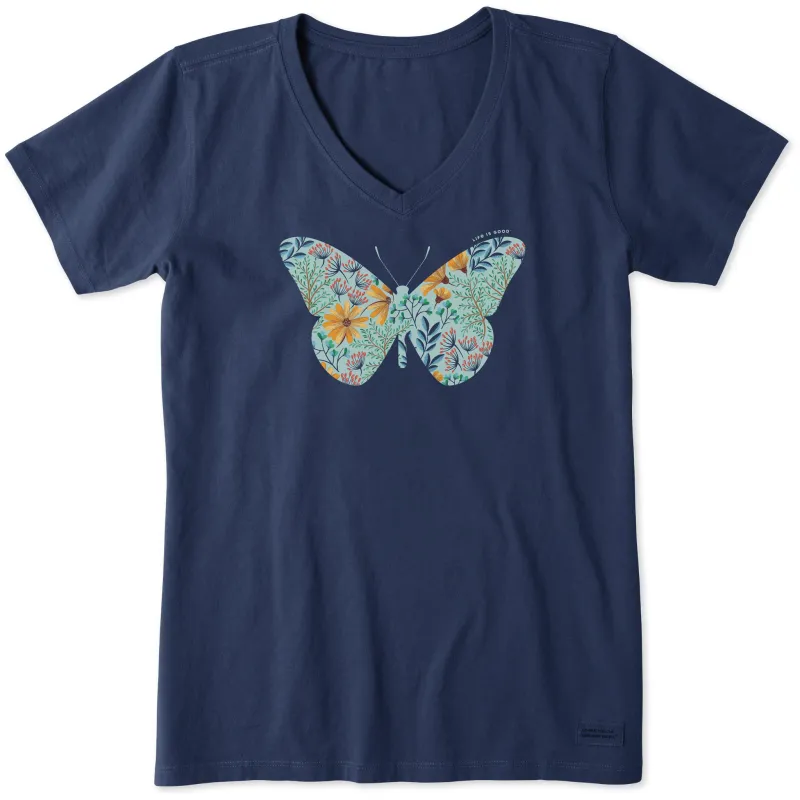 Women's Wildflower Butterfly Short Sleeve Vee sold by Life is Good