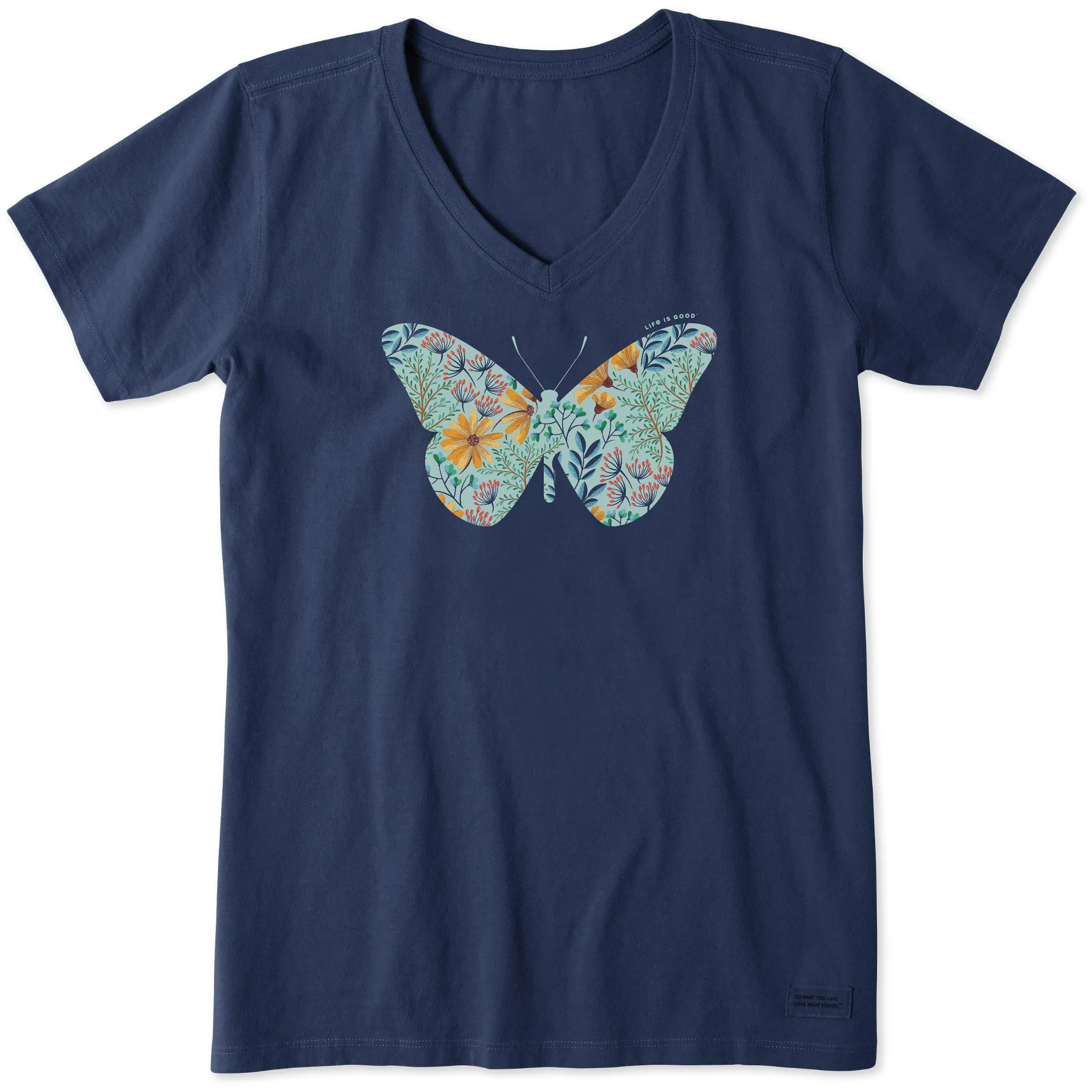 Women's Wildflower Butterfly Short Sleeve Vee sold by Life is Good