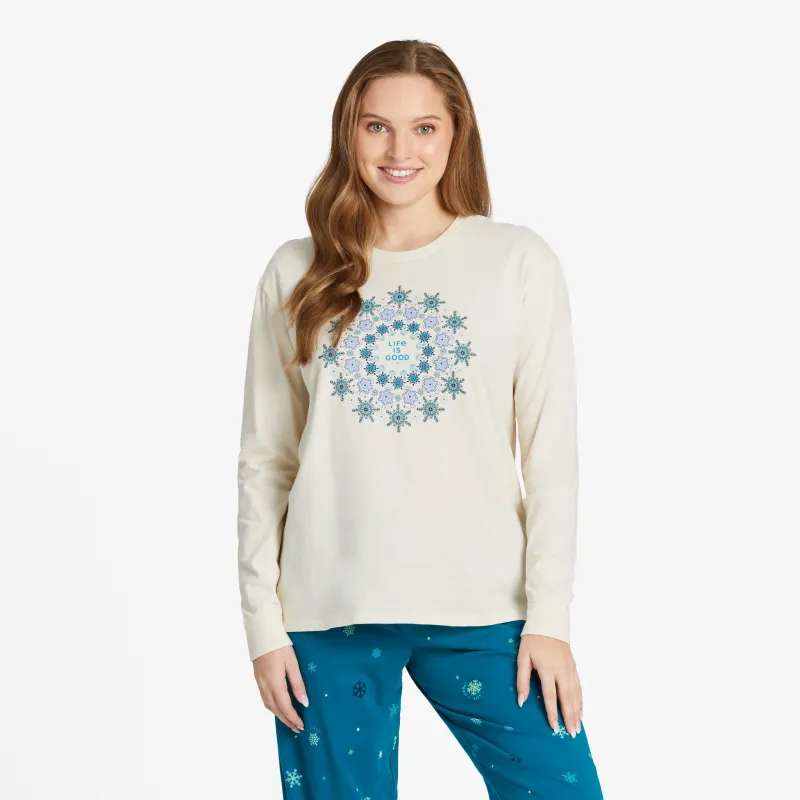 Women's Snowflake Mandala Long Sleeve Snuggle Up Relaxed Sleep Tee sold by Life is Good