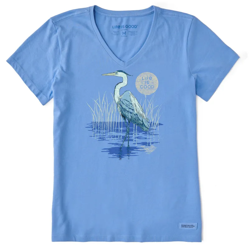 Women's Heron on the Water Short Sleeve Crusher-LITE Vee sold by Life is Good
