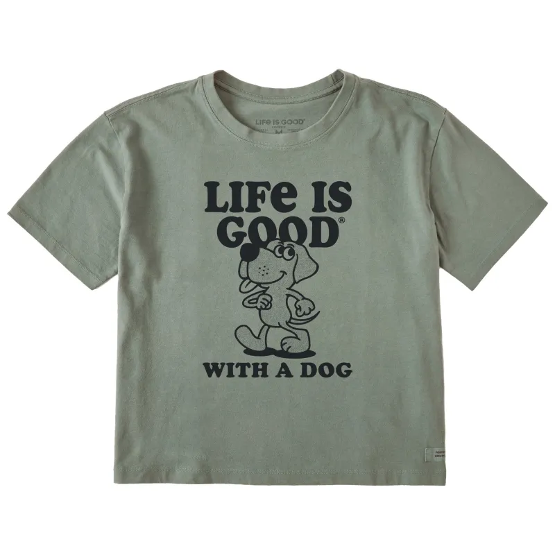 Women's Life is Good With a Dog Short Sleeve Crusher Boxy Tee sold by Life is Good