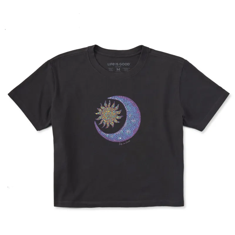 Women's Mosaic Sun Moon Short Sleeve Crusher Boxy Tee sold by Life is Good