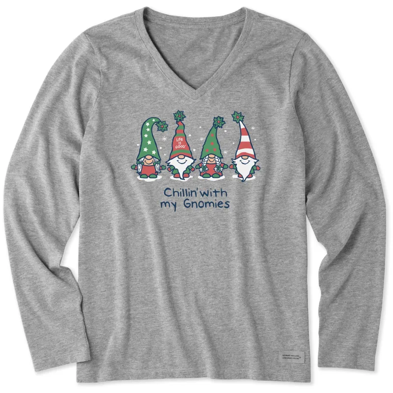 Women's Chillin' with my Gnomies Fam Long Sleeve Crusher Vee sold by Life is Good