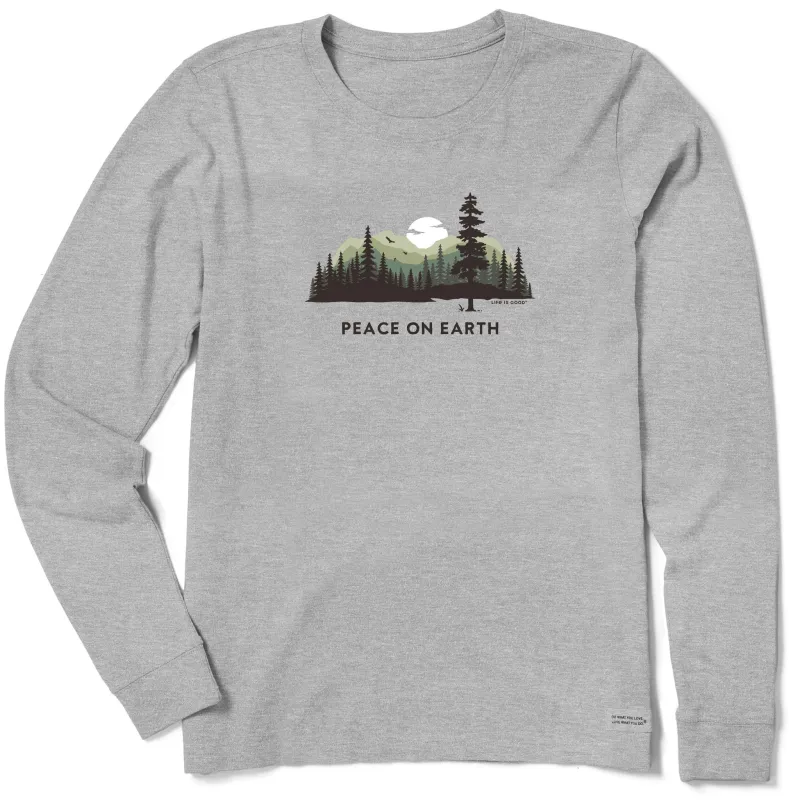 Women's Peace on Earth Evergreen Silhouette Long Sleeve Crusher Tee made by Life is Good