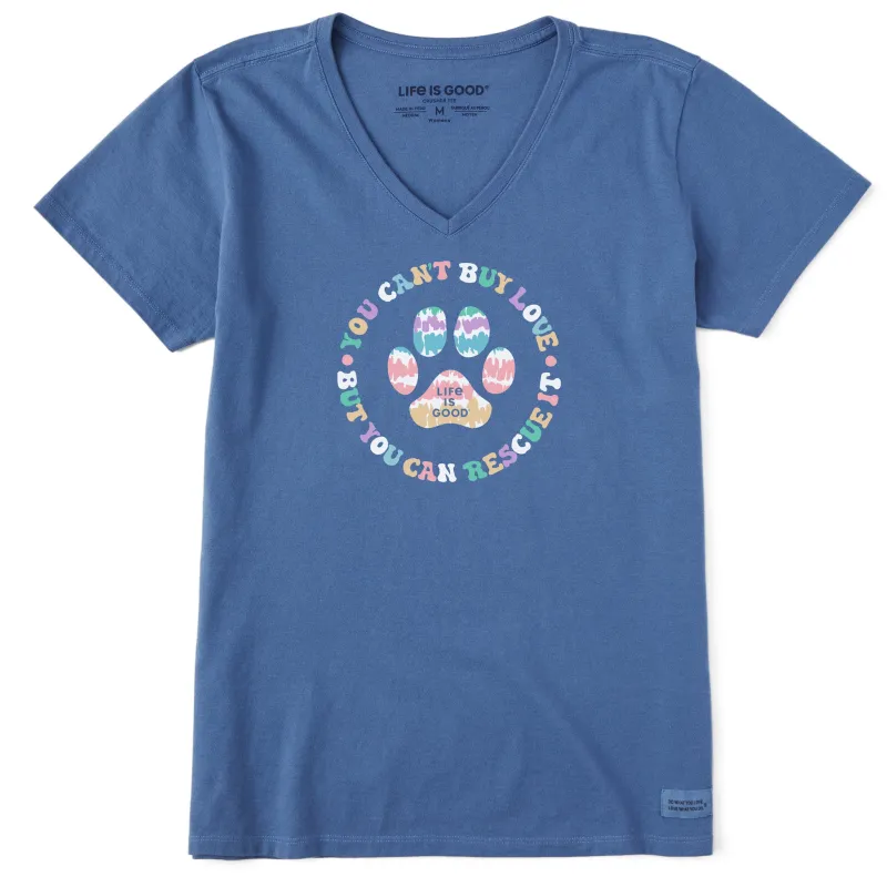 Women's Tie Dye You Can't Buy Love Short Sleeve Vee sold by Life is Good