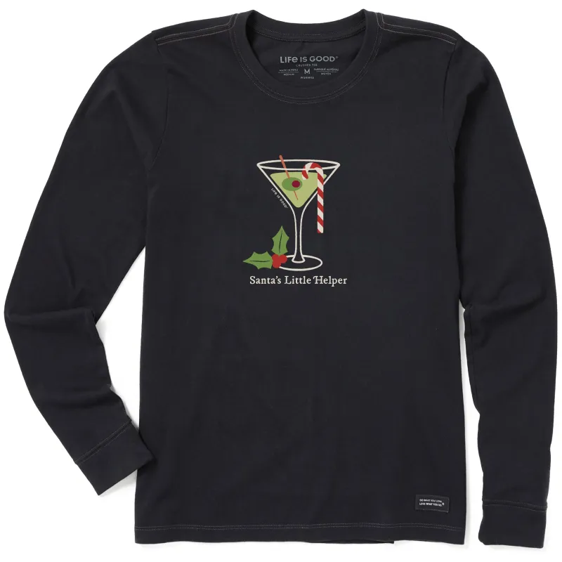 Women's Santa's Little Helper Martini Long Sleeve Crusher Tee sold by Life is Good