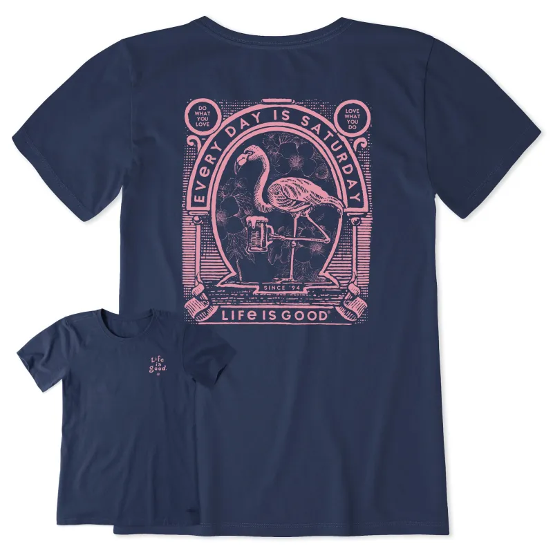 Women's Saturday Flamingo Short Sleeve Tee sold by Life is Good