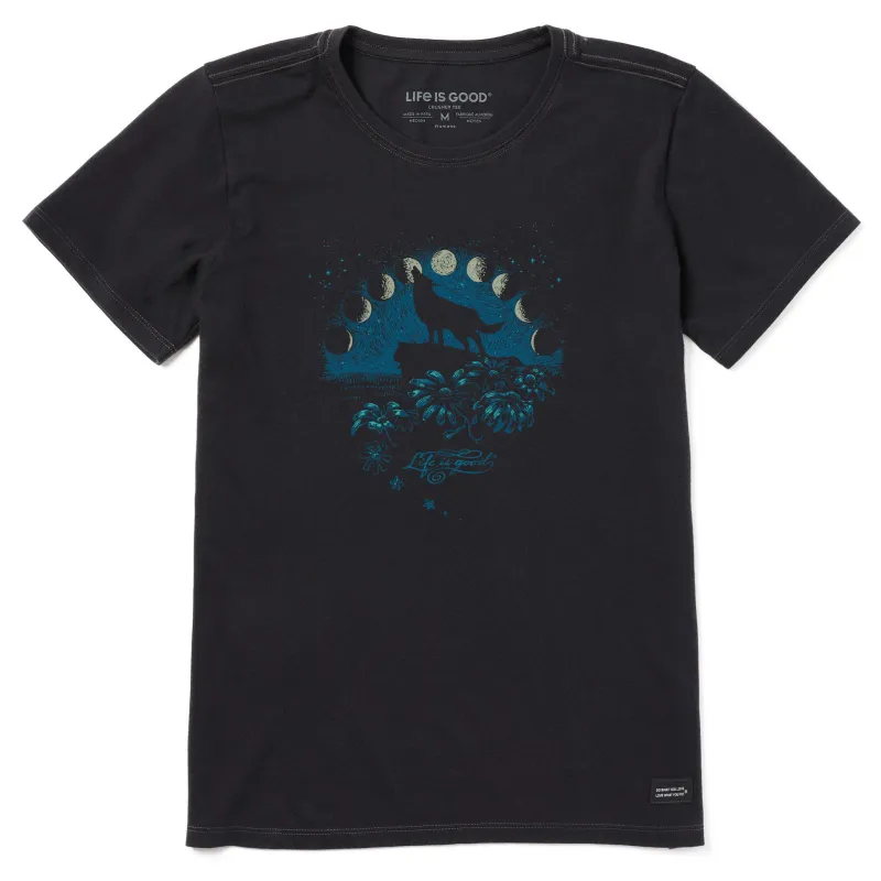 Women's Moon Wolf Flower Short Sleeve Tee sold by Life is Good